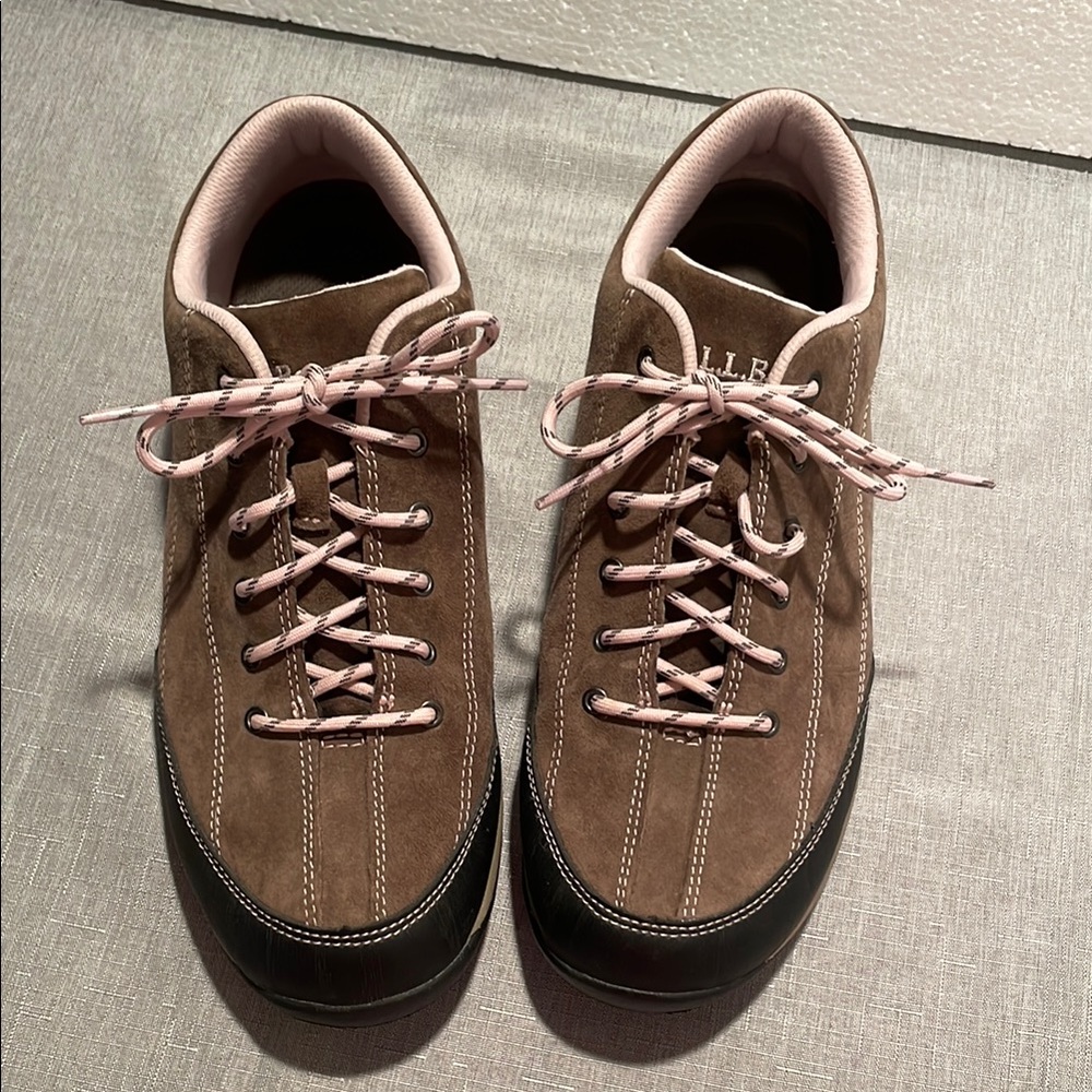 LL Bean Suede Walking Shoes - Brown Pink Black Women’s 10 Hiking Lace up Low Top